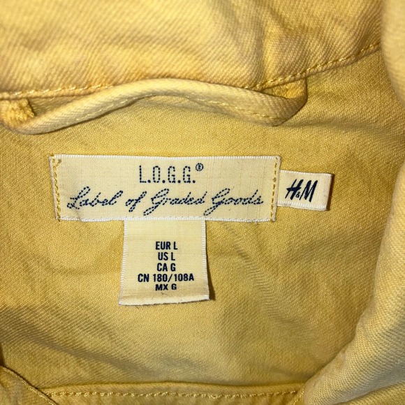 H&M LOGG Denim Trucker Jacket Men L Yellow Button Up Utility Bright Spring Retro - Picture 9 of 11